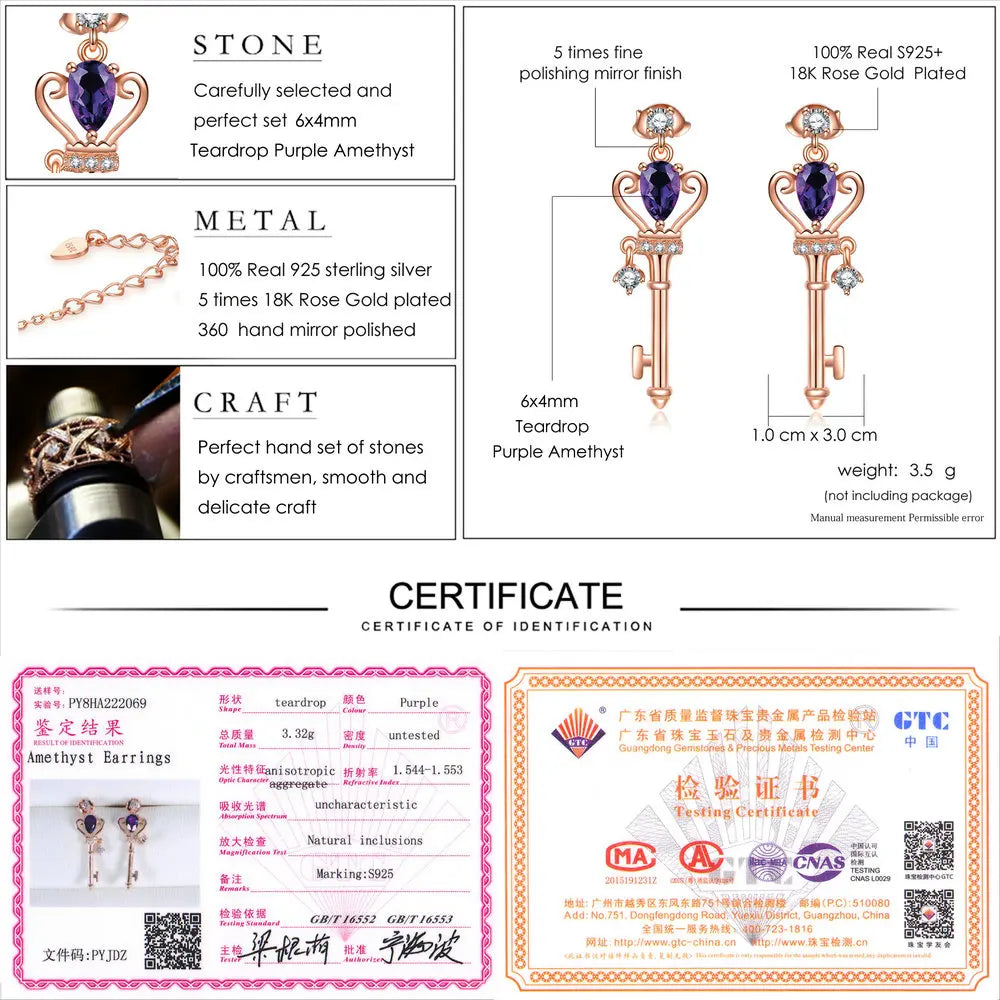 Crown Key Amethyst Earring