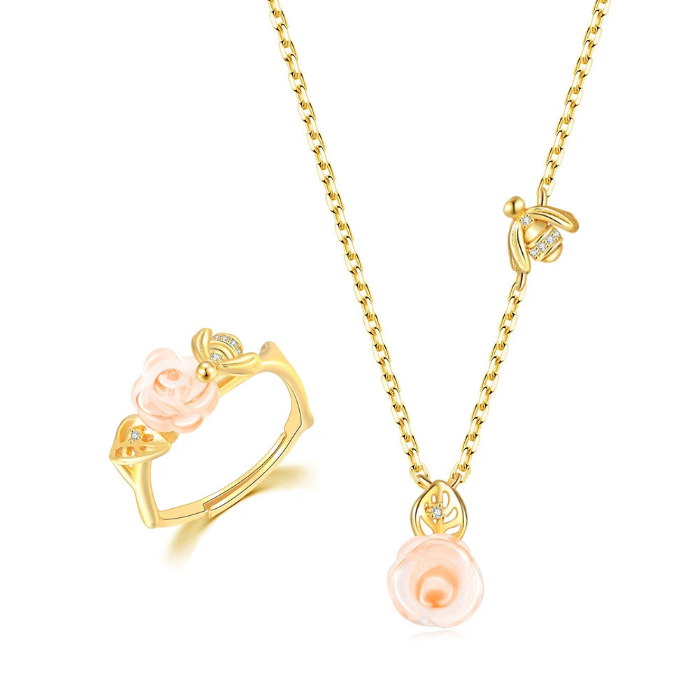 Rose Quartz Necklace with Ring
