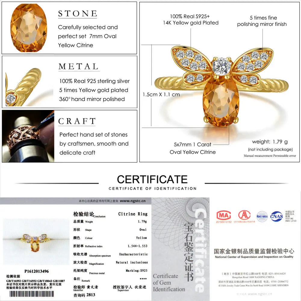 Citrine Honeybee Ring