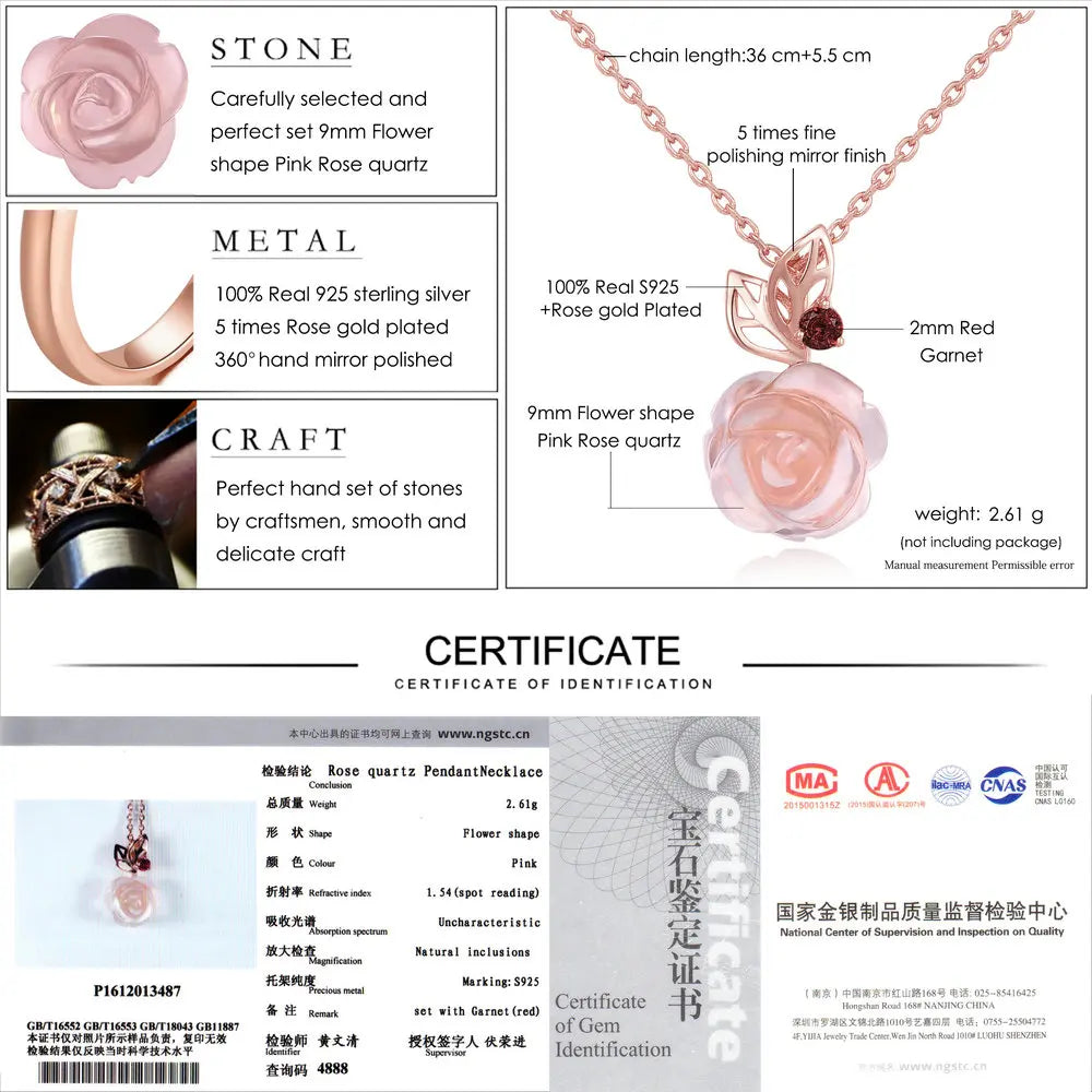 Rose Flower Quartz Necklace