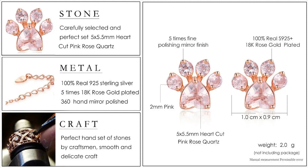 Rose Quartz Paw Earrings