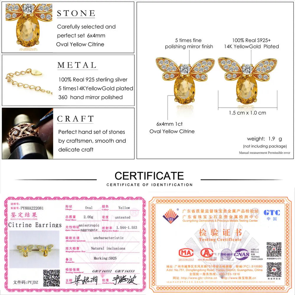 Citrine Honeybee Earrings