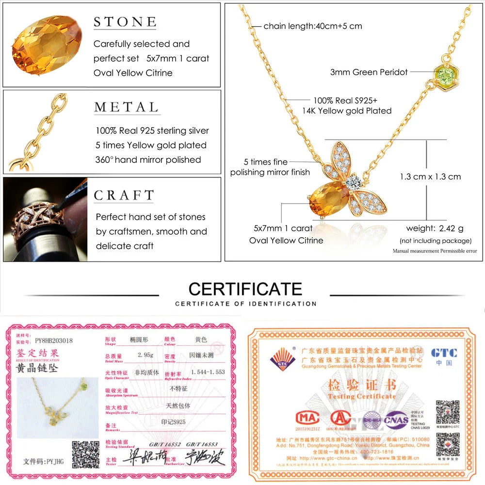 Citrine Bee Charm Pendant