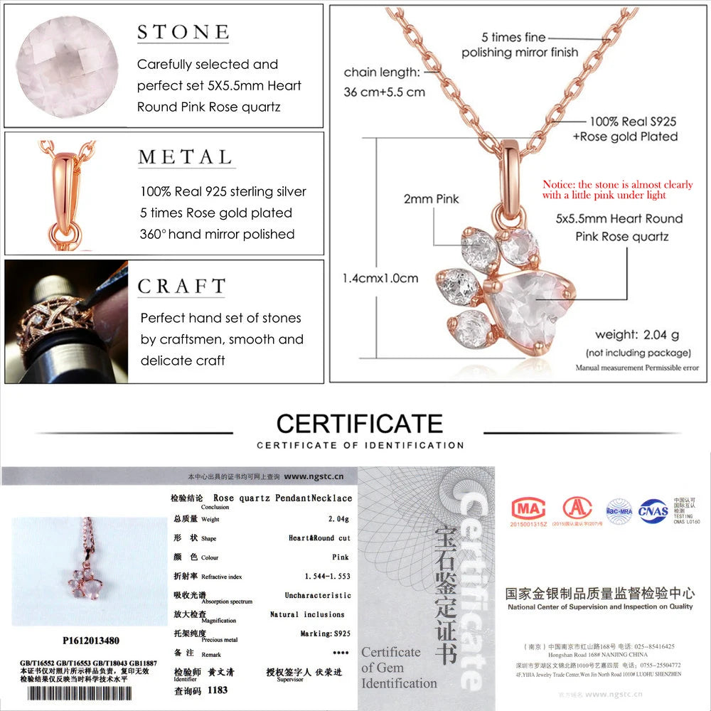 Pink Quartz Paw Necklace