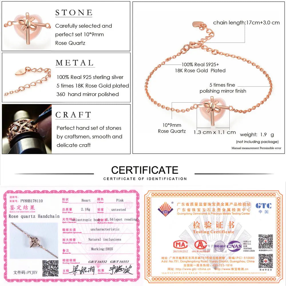 Rose Quartz Heart Bracelet