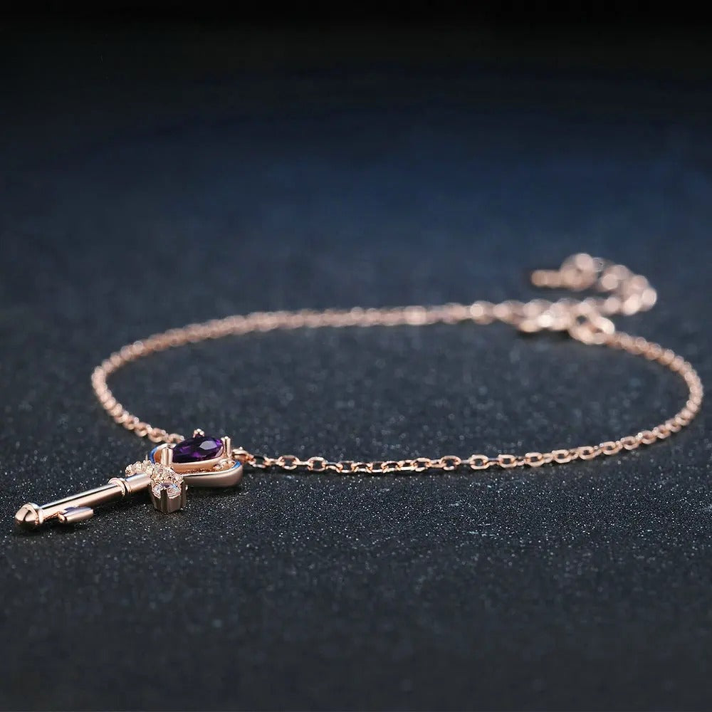 Rose gold amethyst bracelet with delicate silver chain
