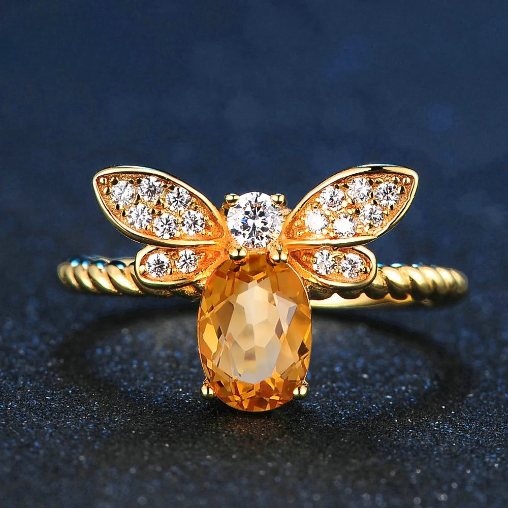 Citrine Honeybee Ring with Natural Oval Citrine Stone