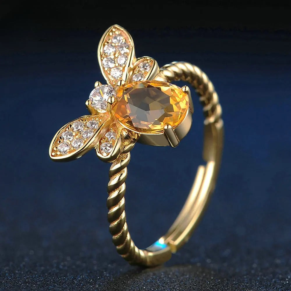 Bee-Inspired Citrine Ring – A Unique Gift for Her in 925 Sterling Silver