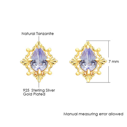 Gold Plated Tanzanite stud earrings showing stone and earring dimensions