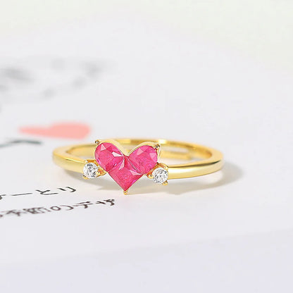 Ember heart-shaped red corundum ring in 14K gold plated 925 sterling silver