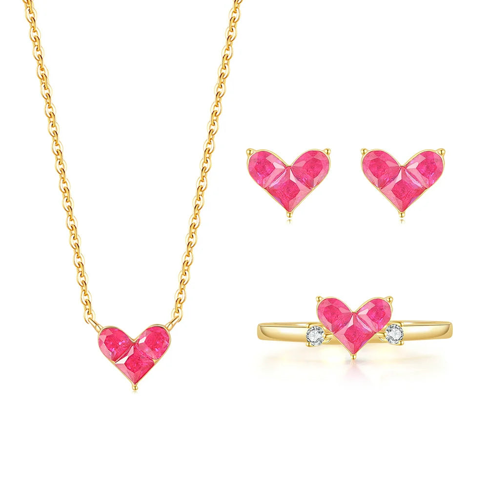 Heart-Shaped Corundum Necklace with Gold-Plated Chain for Women