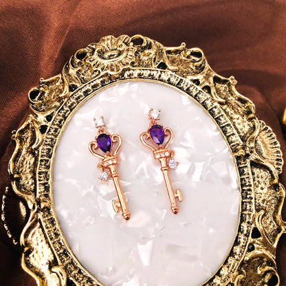Amethyst Key Earrings