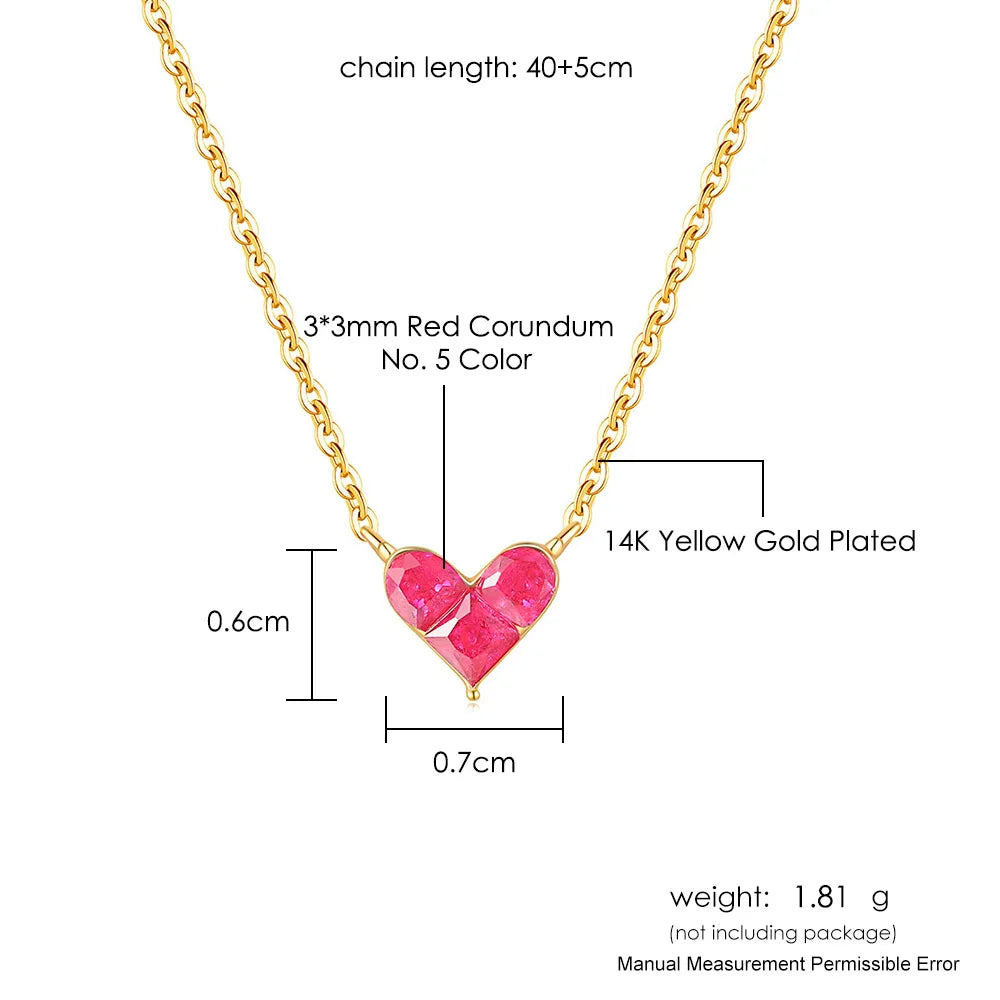 Specifications of Sweety Heart Pendant – Red Corundum, 14K Gold-Plated Silver, 40+5CM Chain Length