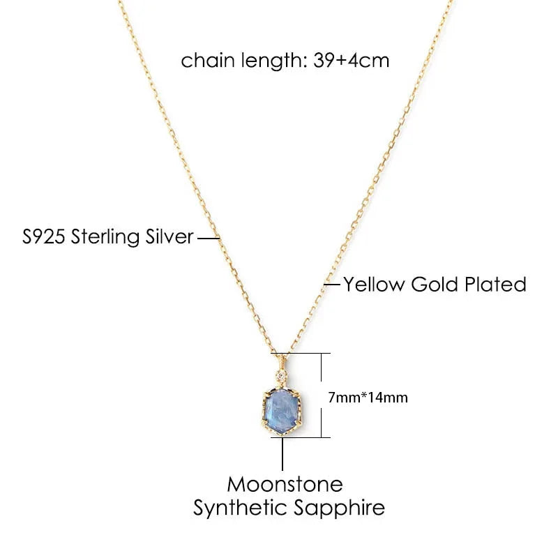 Natural moonstone pendant necklace showing chain length and pendant dimensions