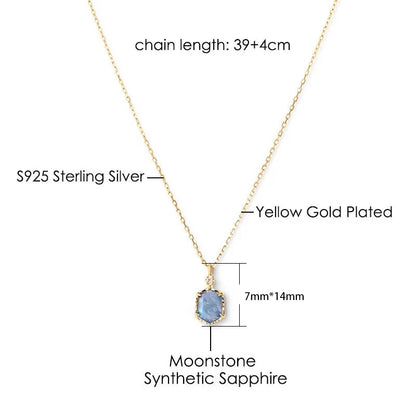 Natural moonstone pendant necklace showing chain length and pendant dimensions