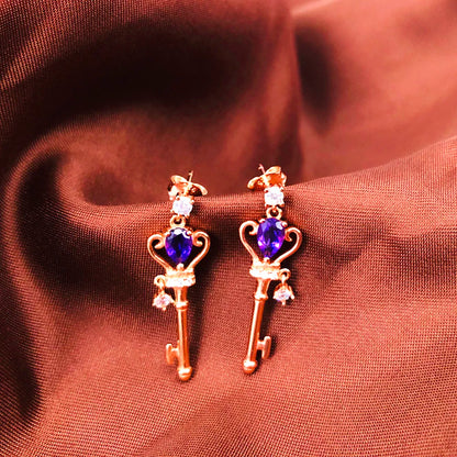 Amethyst Key Earrings
