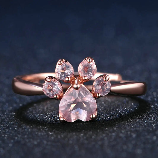 Pink Paw Ring with Natural Rose Quartz in Rose Gold-Plated Silver