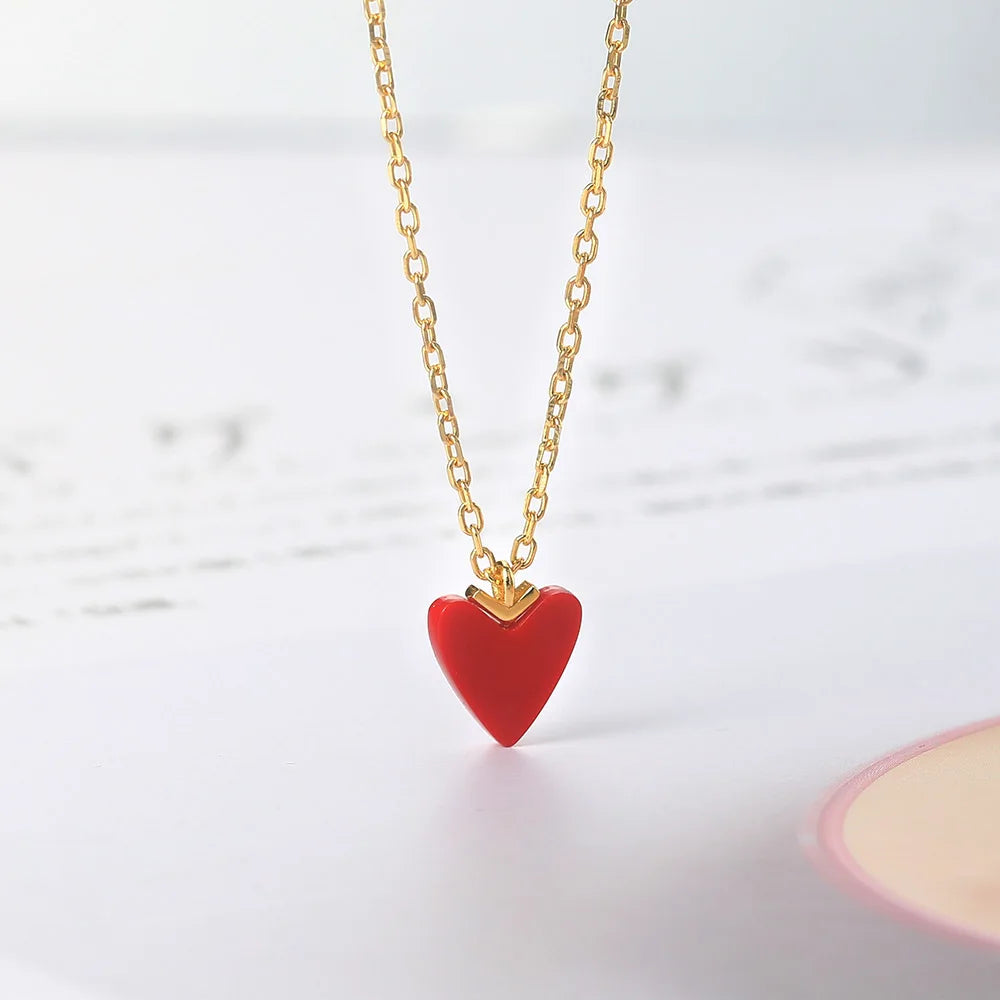 Bold Red Heart Necklace in 925 Sterling Silver with Link Chain