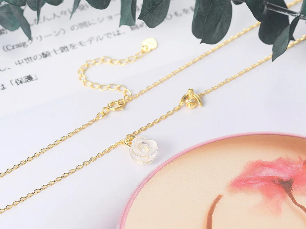 Nature-Inspired Rose Quartz Necklace in 14K Gold-Plated Sterling Silver