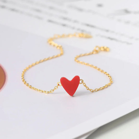 Red Heart Bracelet with Synthetic Coral in 14K Gold-Plated 925 Silver