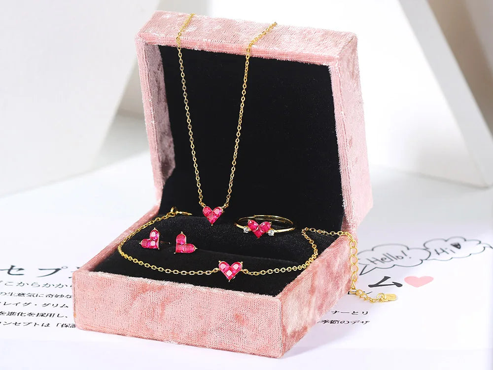 Cute Heart Corundum Jewelry Set