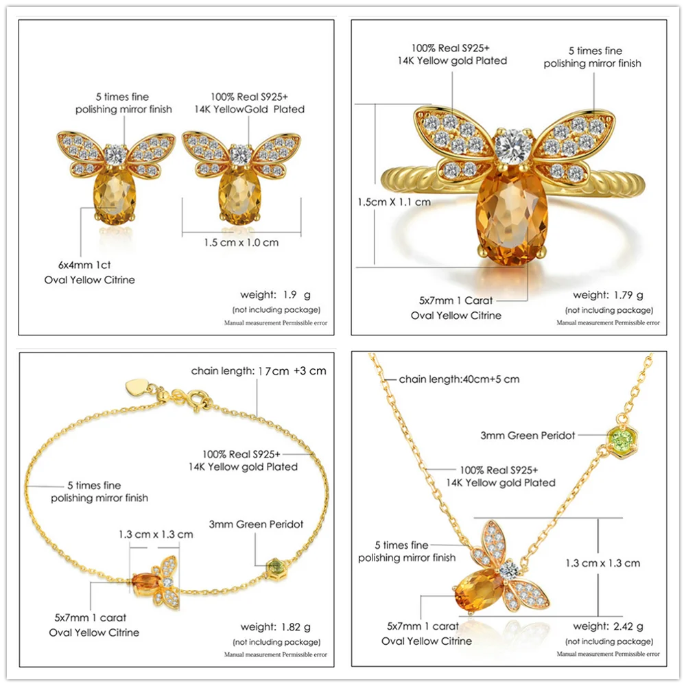 Romantic Bee-Inspired Jewelry Set with Citrine Stones – Perfect for Gifting