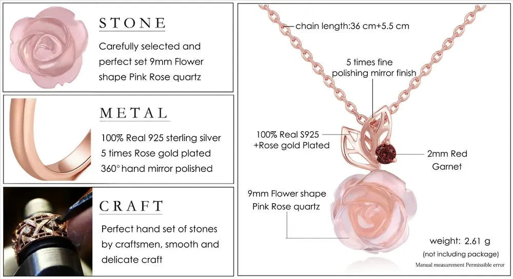 Specifications of Rose Flower Quartz Necklace – Rose Quartz, Rose Gold-Plated 925 Silver