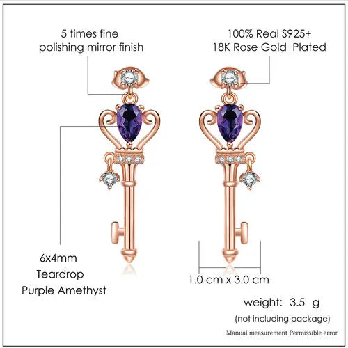 Size of Crown Key Amethyst Earring