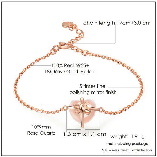 Rose Gold-Plated Bracelet with Heart-Shaped Natural Rose Quartz