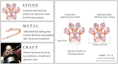 Product label with details of rose gold earrings including stone, metal, and craft information, along with a certificate of identification.