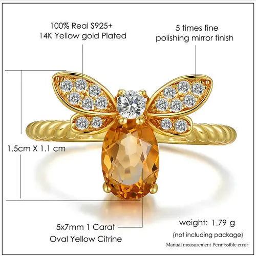 Elegant Citrine Ring for Women – A Thoughtful Gift in 14K Yellow Gold Plated Silver