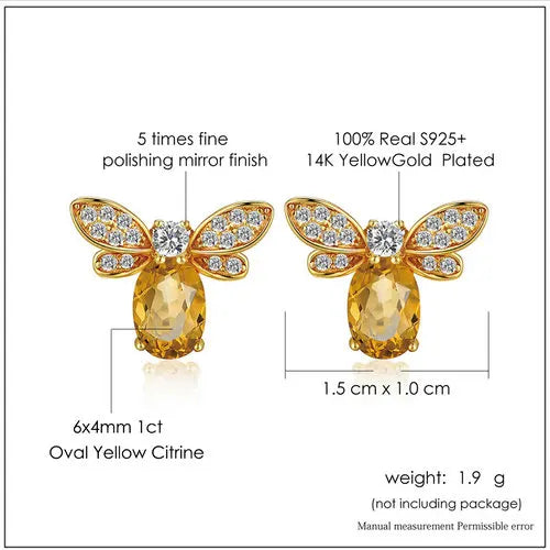 Shop Citrine Honeybee 925 Silver Earrings