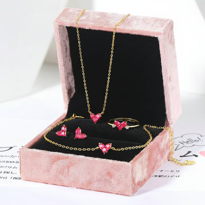 Cute Heart Corundum Jewelry Set