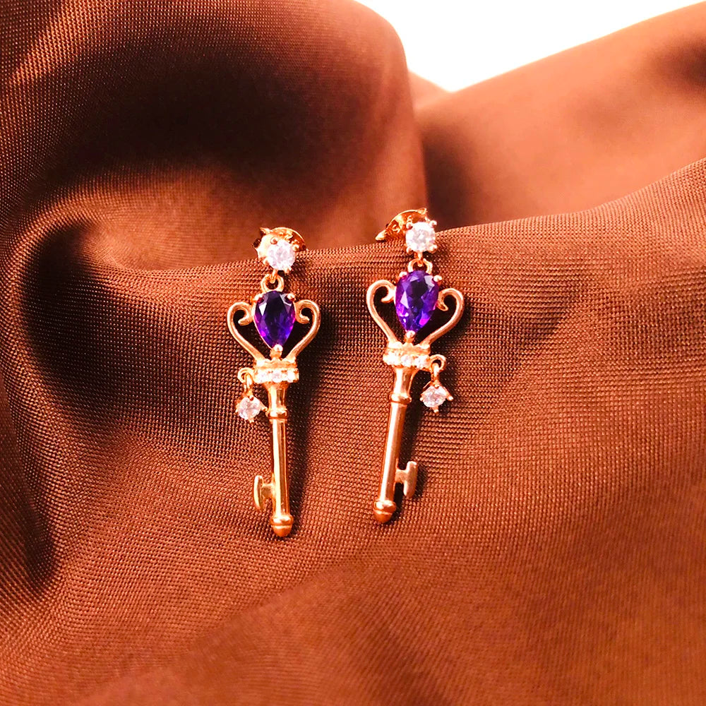 Crown Key Silver Earring