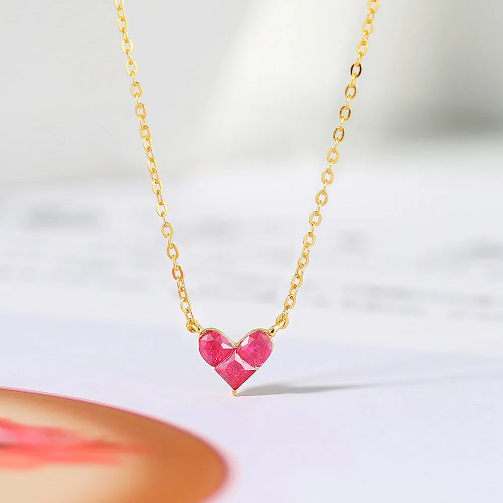 Close-Up of Red Heart Pendant Necklace in 925 Sterling Silver