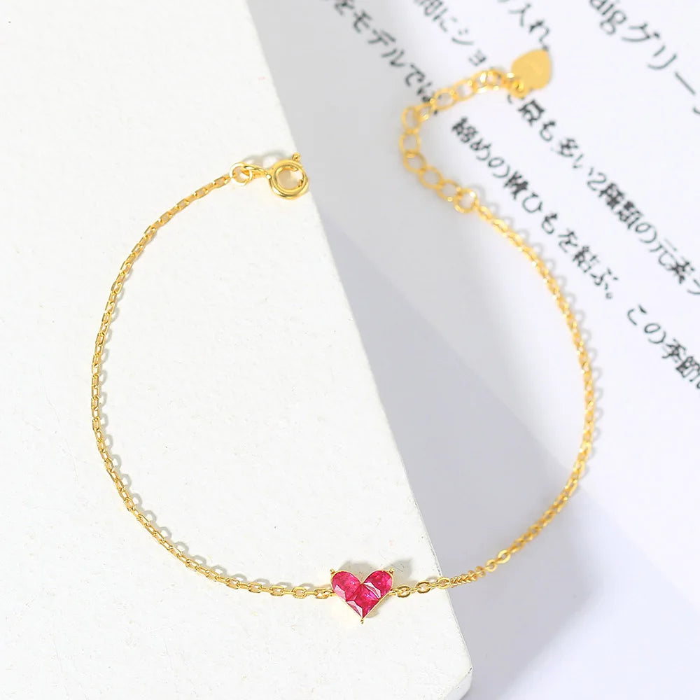 Heart-Shaped Red Corundum Bracelet for Women – Elegant and Sweet Design