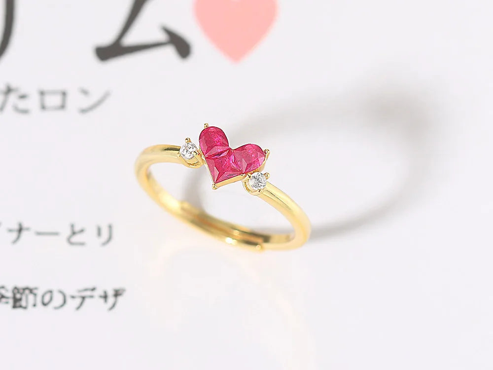 Heart Corundum Ring for Women Featuring Romantic and Cute Design