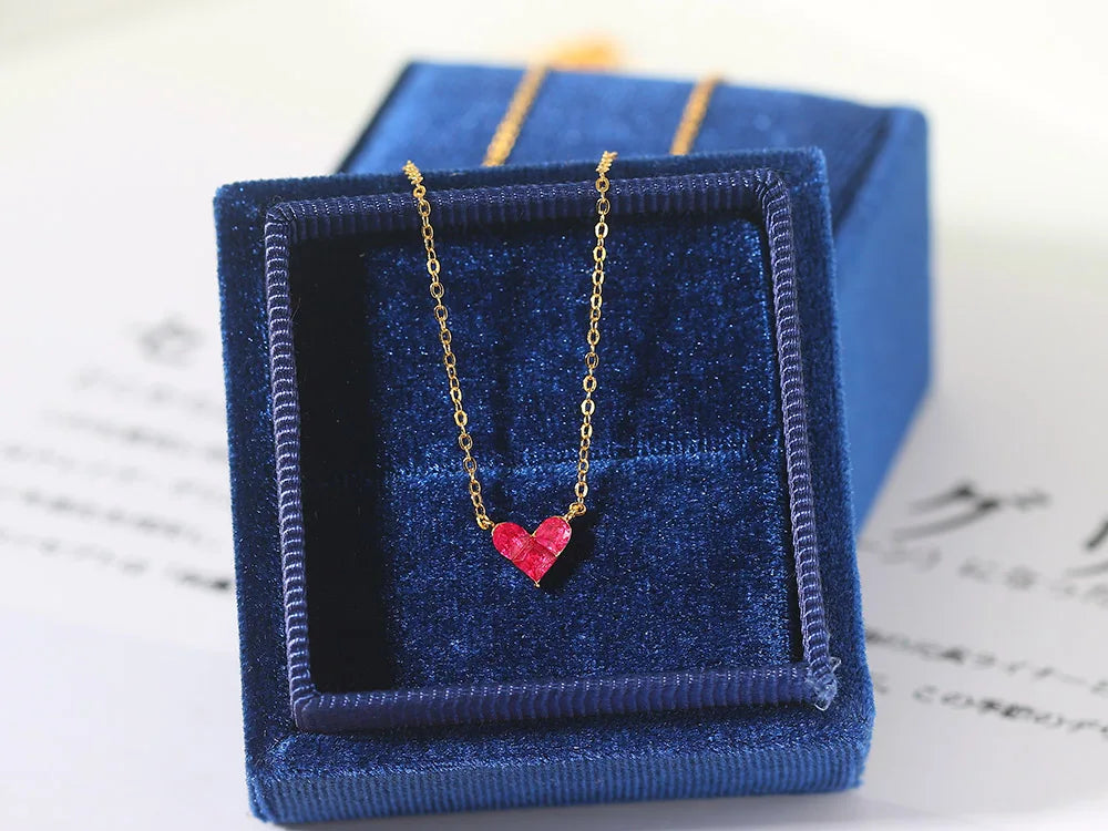 Heart Corundum Necklace for Women in Gold-Plated Sterling Silver