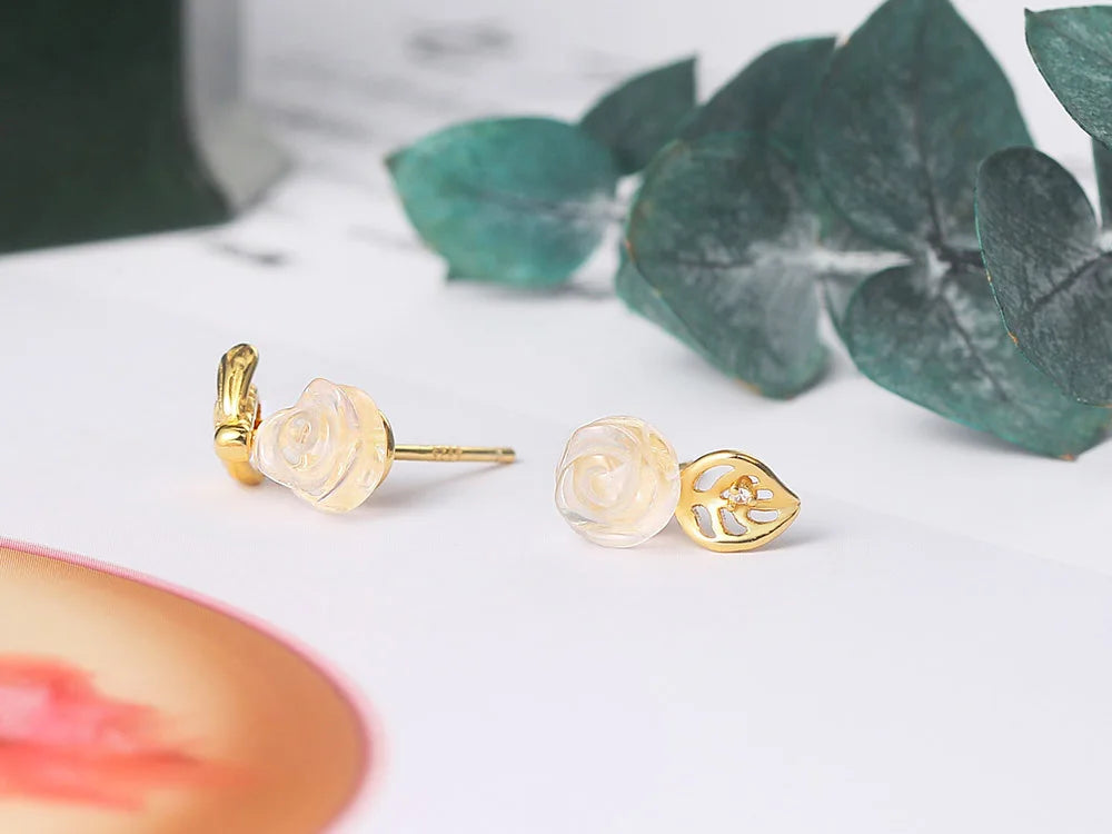 Rose & Bee Quartz Earrings