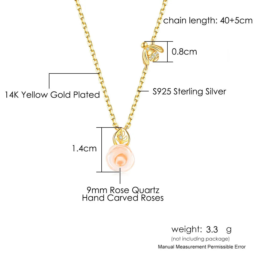 Specifications of Pink Quartz Rose Necklace – 14K Gold-Plated 925 Silver with 40+5CM Chain