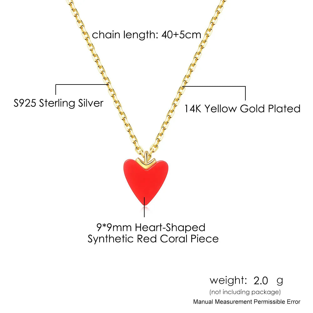 Specifications of Red Coral Heart Necklace – Synthetic Coral, 14K Gold-Plated, 0.9x0.9cm Pendant