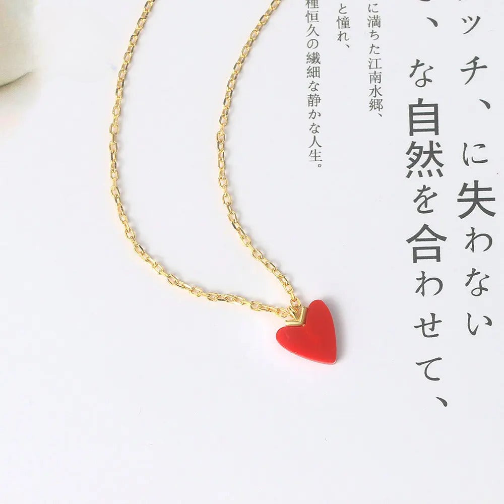 Red Coral Heart Necklace with Synthetic Coral Stone in 14K Gold-Plated Silver