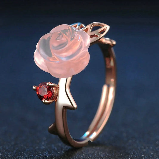 Pink Paw Ring with Natural Rose Quartz in Rose Gold-Plated Silver