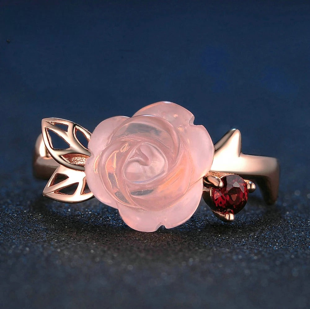 Delicate Paw Design Ring in Sterling Silver with Pink Quartz Stone