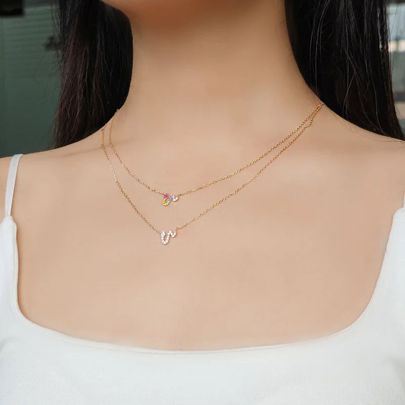 serpent necklace with colourful cubic zirconia worn on neck