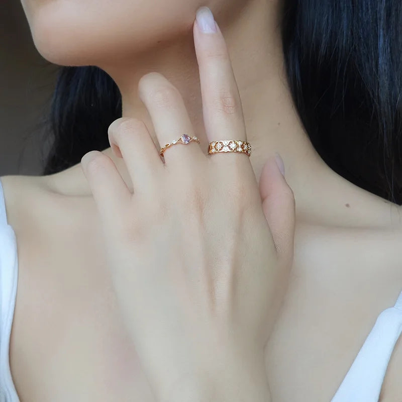 amethyst ring worn on finger with 14K gold plated 925 sterling silver