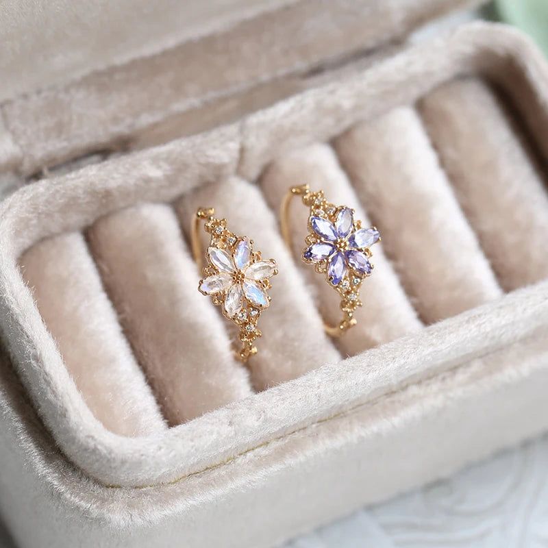 snowflake gemstone ring with natural moonstone in gold plated sterling silver