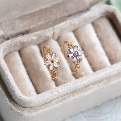 snowflake gemstone ring with natural moonstone in gold plated sterling silver