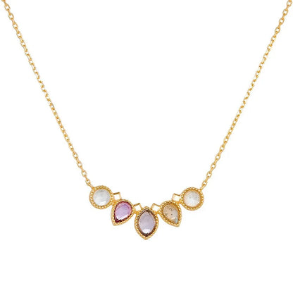 Natural gemstone pendant necklace with purple and blue stones on gold vermeil silver