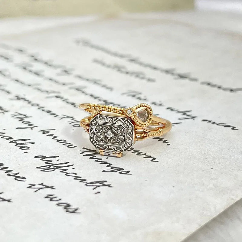 vintage gold vermeil ring with carved rectangular face